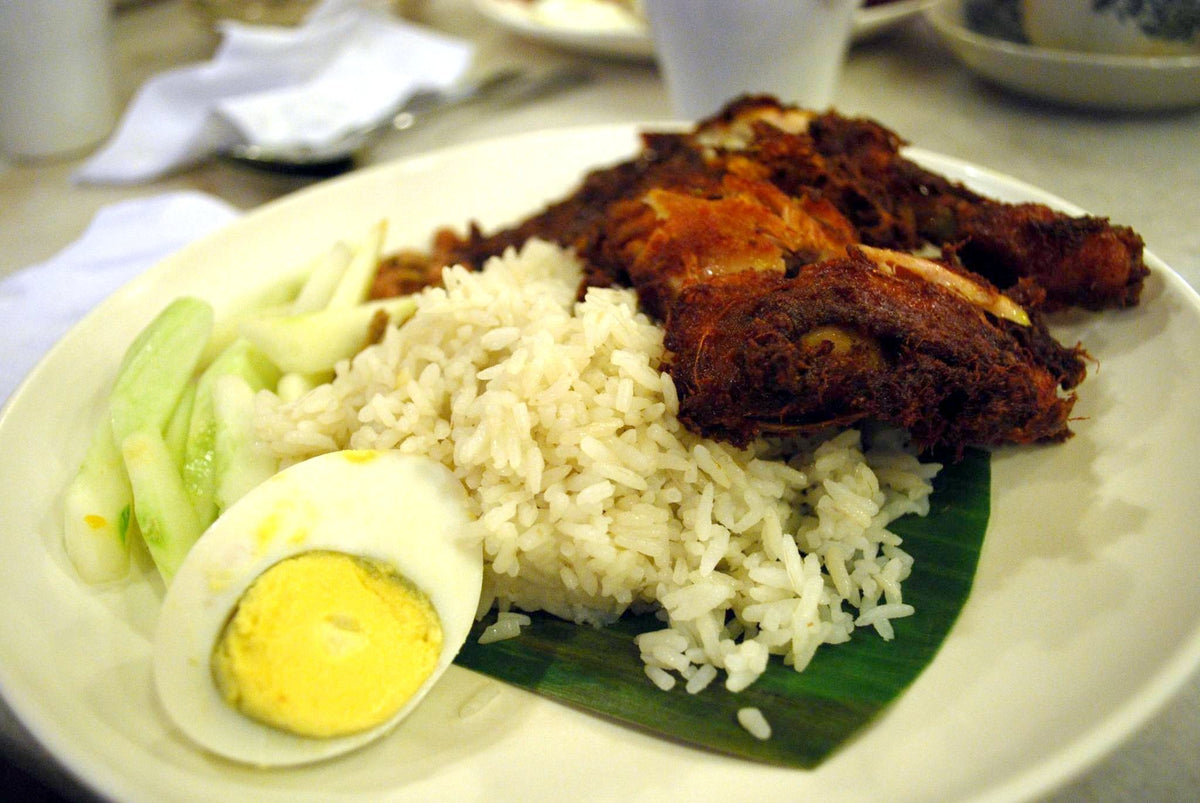 Nasi lemak with fried chicken at Village Park Restaurant near Kuala Lumpur